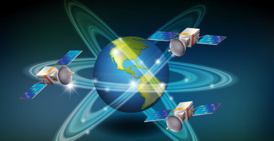 GPS system with satellites around the earth illustration